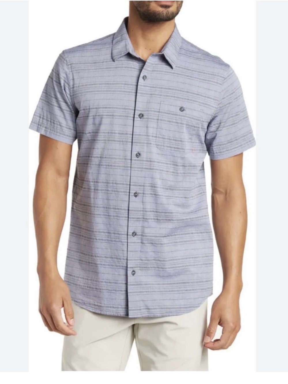 TravisMathew Light Blue Short-Sleeve Striped Button-Down Shirt